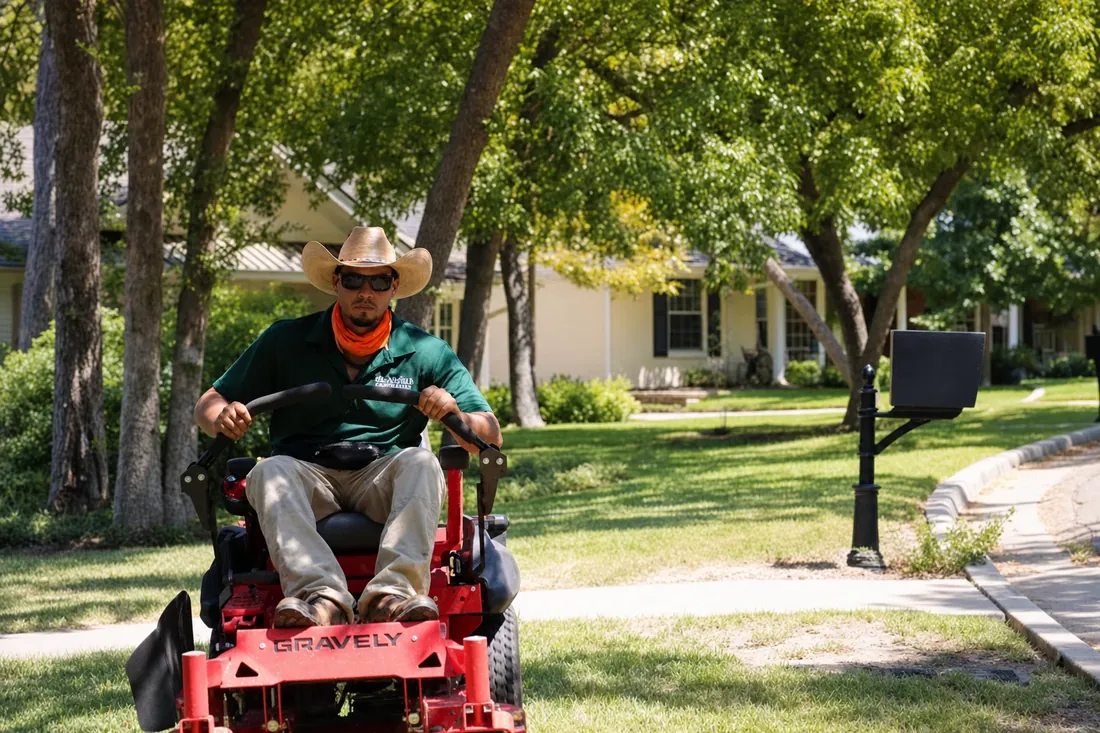 Freshly mowed, striped lawn by Brothers Lawn and Tree Service.
